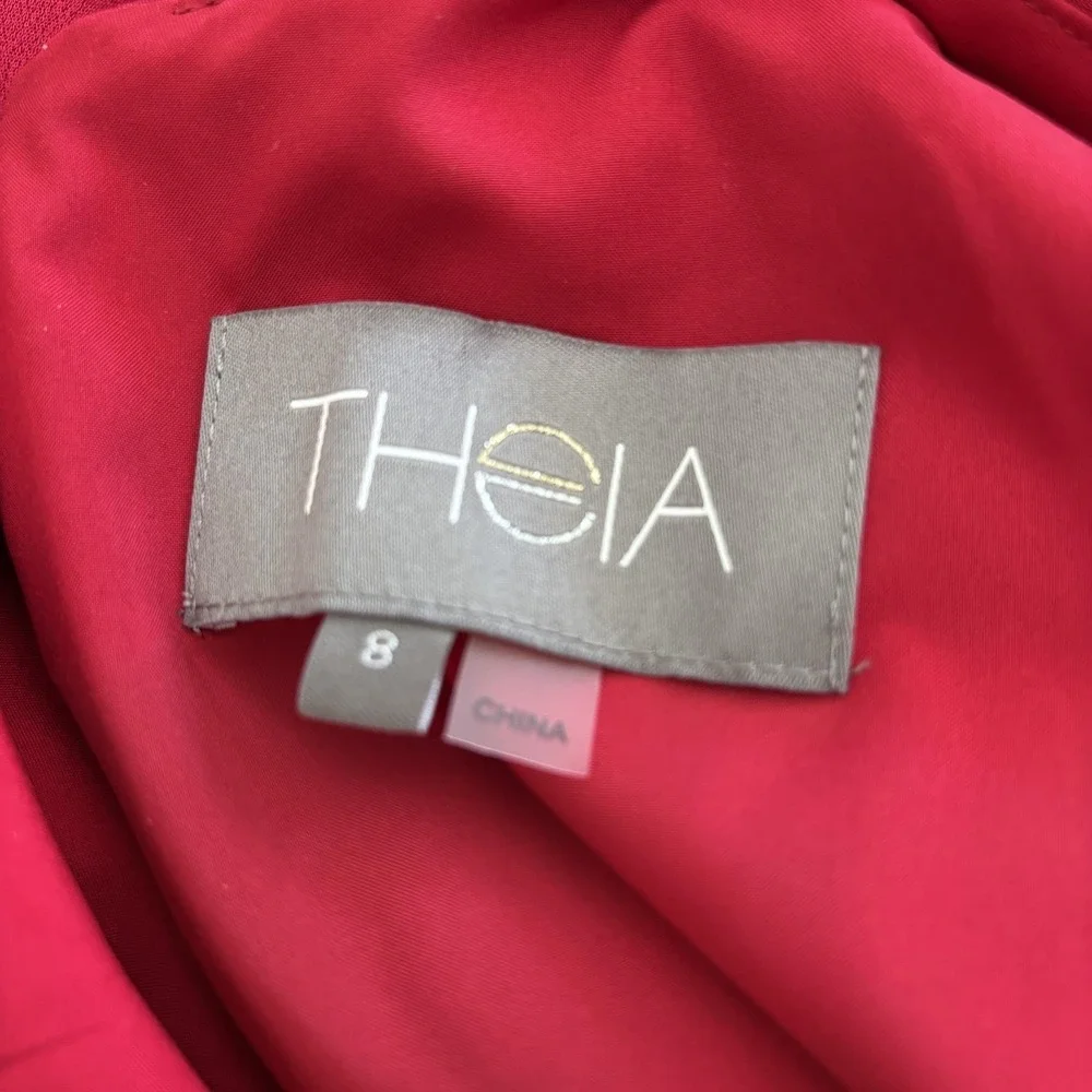 Theia Kimono‎ Sleeve Cocktail Dress Womens Size 8 Satin Red Pomegranate Formal